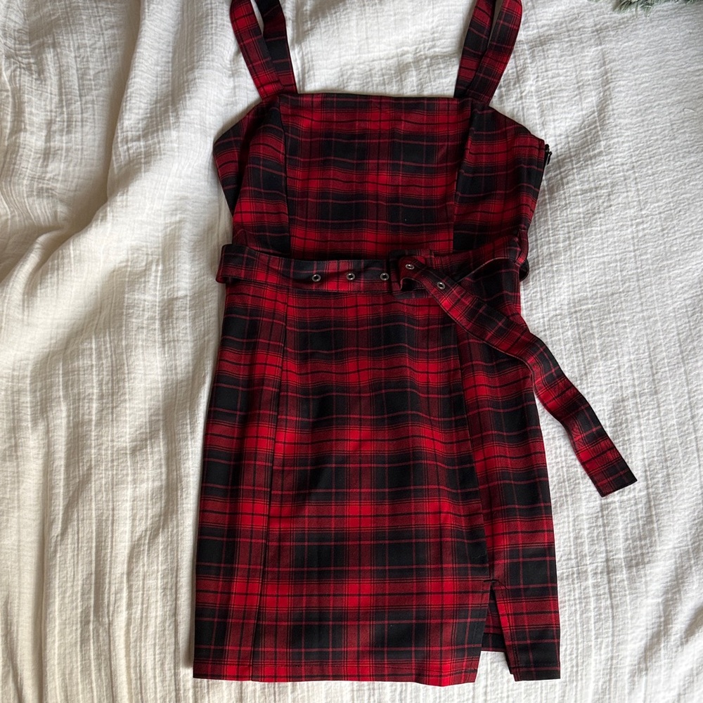 H&M Red and Black Checkered Mini Dress